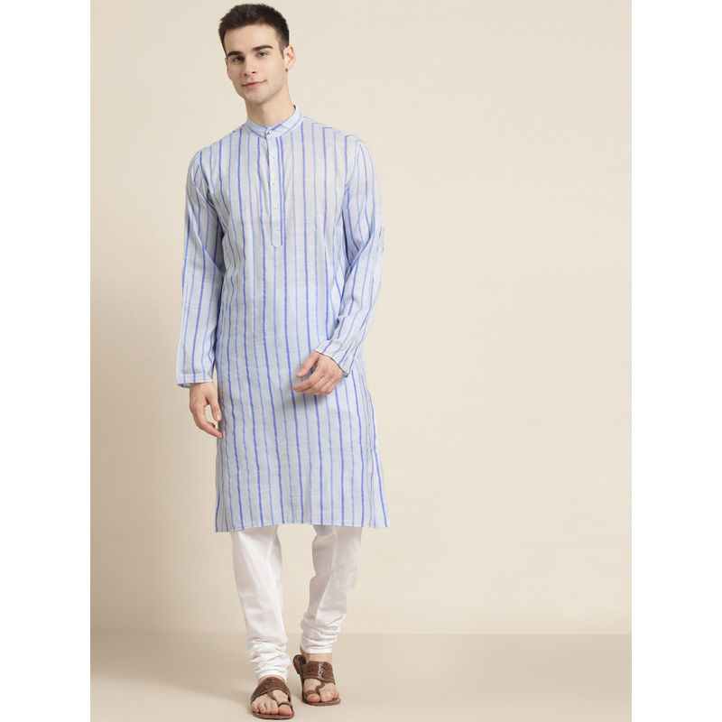 SOJANYA Mens Cotton Sky Blue Kurta & White Churidar Pyjama (Set of 2) (S)