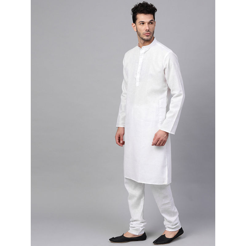 SOJANYA Cotton Linen White Kurta & Churidar Pyjama (Set of 2) (L)