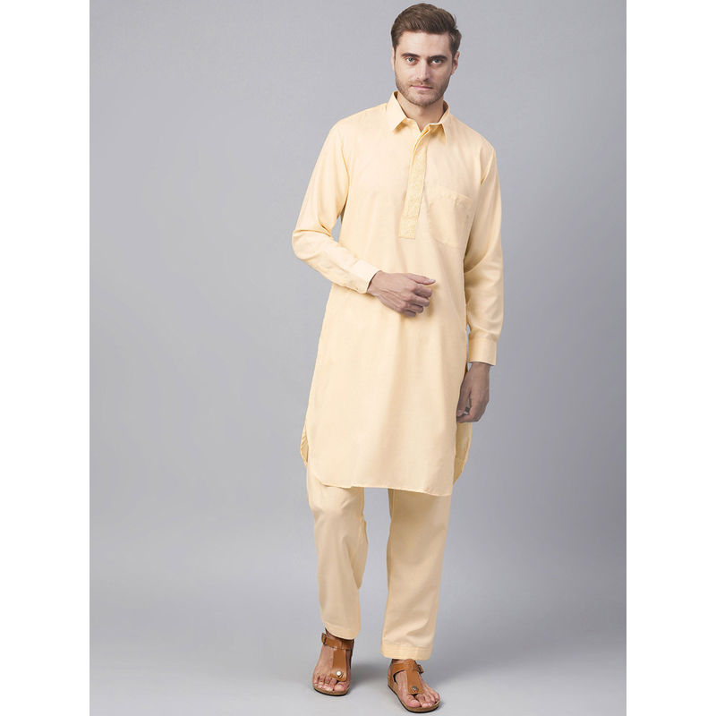 SOJANYA Cotton Blend Fawn Pathani Kurta And Salwar (Set of 2) (M)
