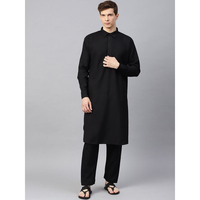 SOJANYA Cotton Blend Black Pathani Kurta And Salwar (Set of 2) (M)