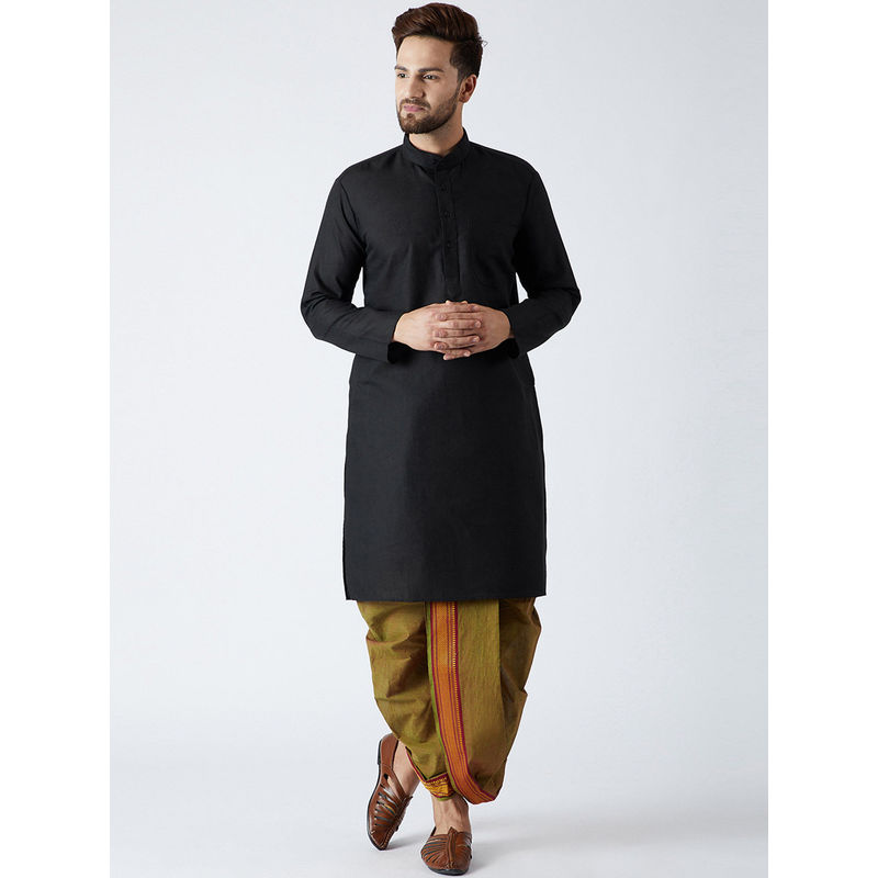SOJANYA Cotton Linen Black Kurta and Green Dhoti Pant (Set of 2) (2XL)