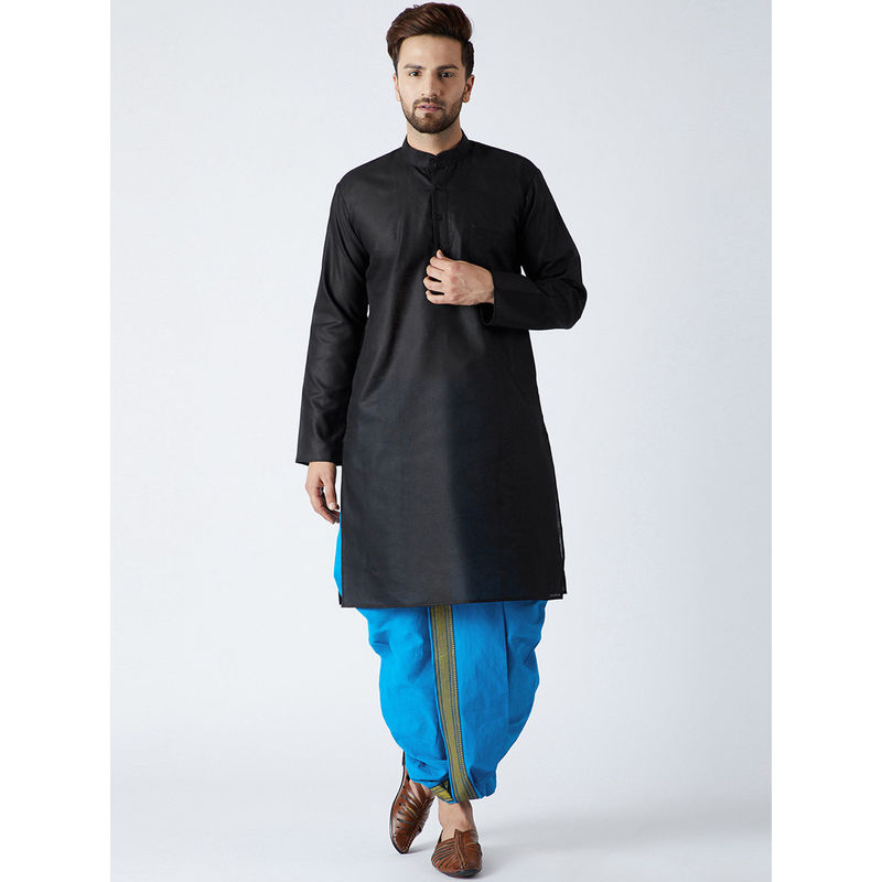 SOJANYA Cotton Linen Black Kurta and Blue Dhoti Pant (Set of 2) (M)
