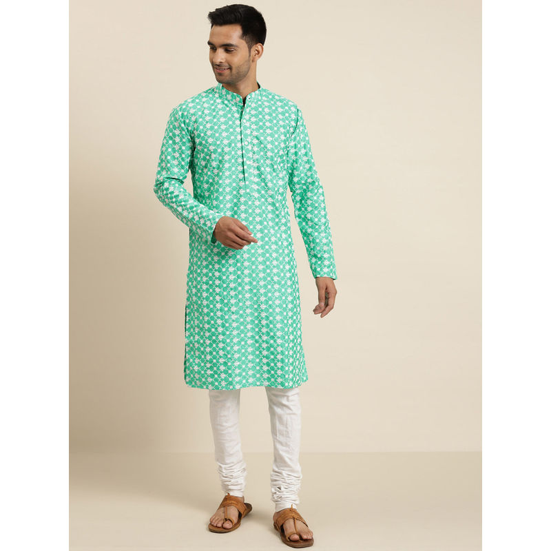 SOJANYA Silk Blend Rama Green Embroidered Only Kurta (S)