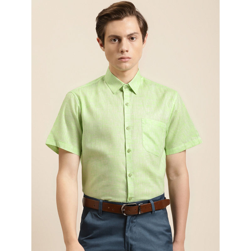 SOJANYA Cotton Blend Lime Green Classic Formal Shirt (36)