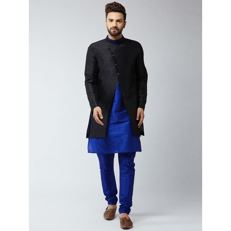 Kurta Pigiama Uomo Sojanya In Seta Dupion – Blu Reale, Vestibilità Regolare, Colletto Classico, Maniche Lunghe - 4