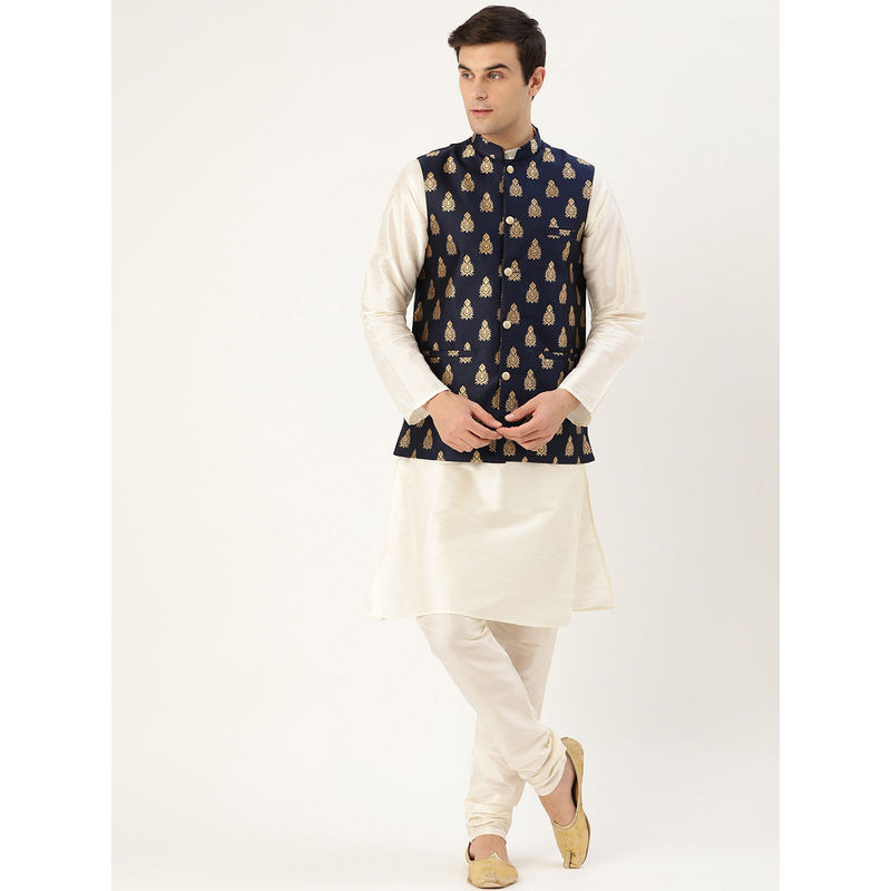 Neera Trendz Navy Blue Heavy Soft Silk Mirror Work Men's Kurta Pyjama