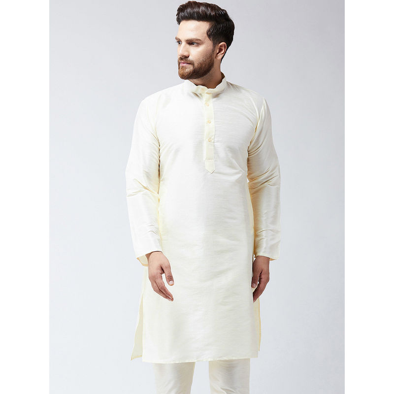 SOJANYA Men's Silk Cream Kurta With Churidar Pyjama Set (Set of 2) (M)