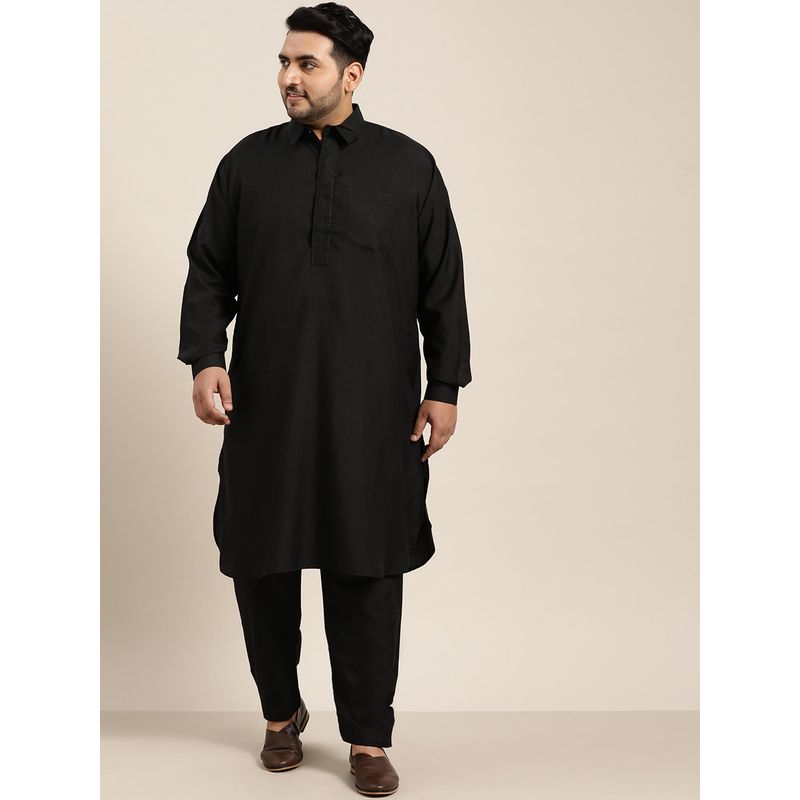 SOJANYA Men Cotton Black Pathani Kurta Salwar (Set of 2)