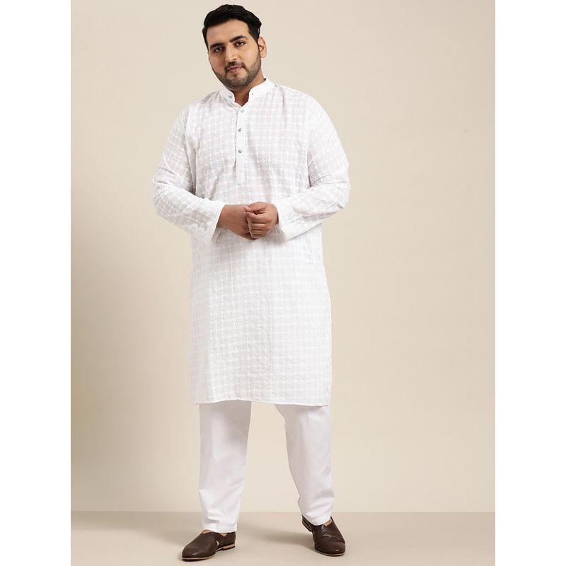 SOJANYA Men Cotton White Chikankari Kurta (2XL)