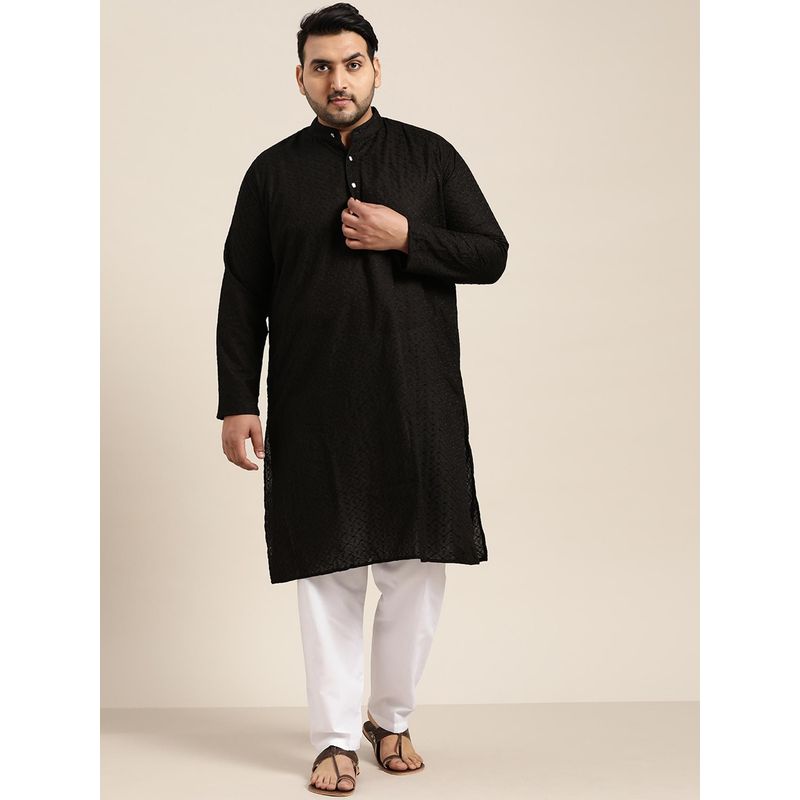 SOJANYA Men Cotton Black Chikankari Kurta (4XL)