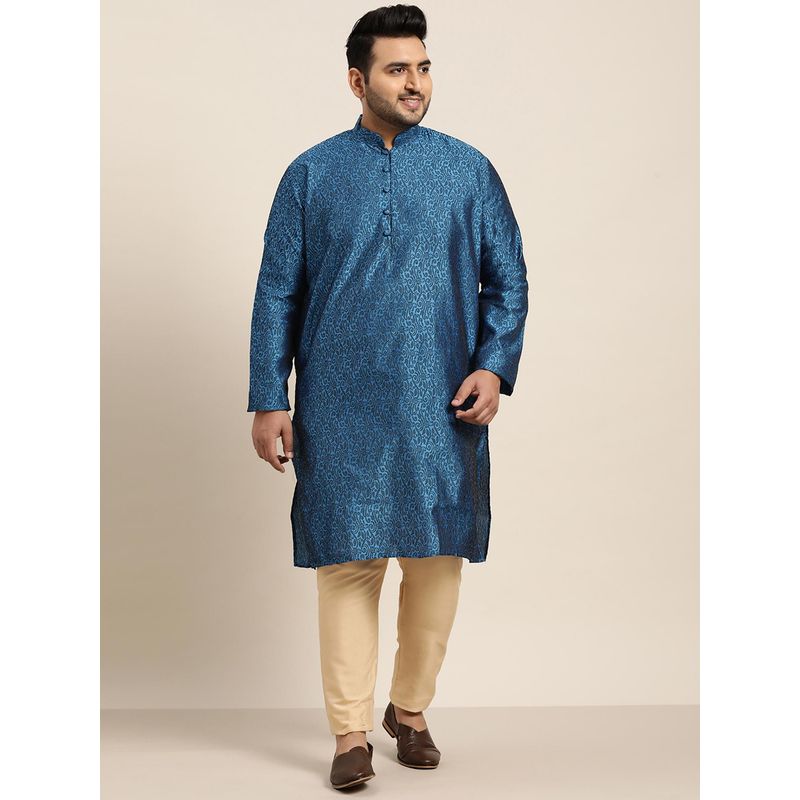 SOJANYA Men Silk Blend Blue Self Design Only Long Kurta (3XL)