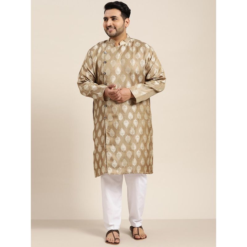 SOJANYA Men Jacquard Silk Brown Self Design Only Long Kurta (3XL)