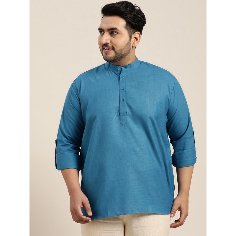 SOJANYA Men Cotton Peacock Blue Short Kurta (5XL)