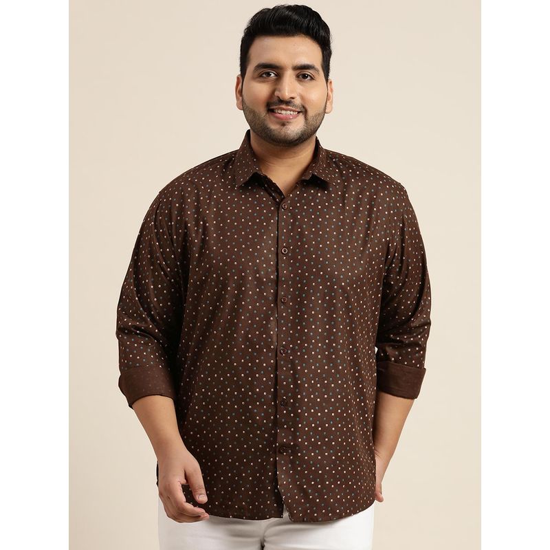 SOJANYA Mens Cotton Blend Brown & Teal Blue Printed Casual Shirt (46)