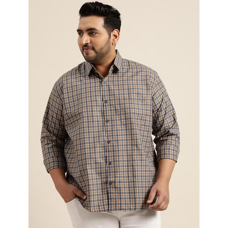 SOJANYA Mens Cotton Brown & Taupe Checked Casual Shirt (46)
