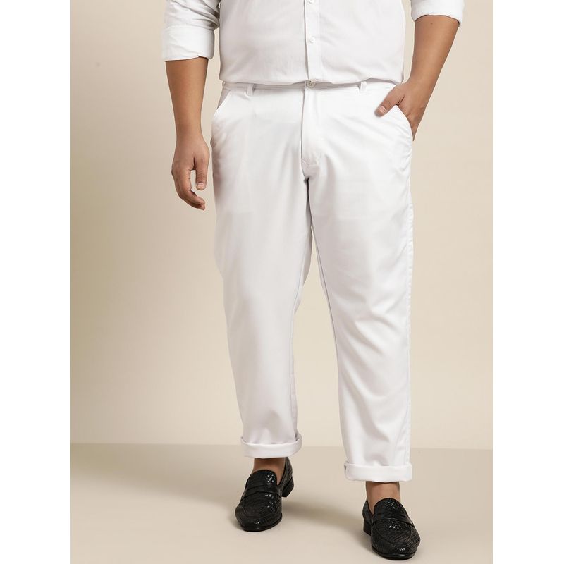 SOJANYA Men Cotton Blend White Solid Trousers (40)