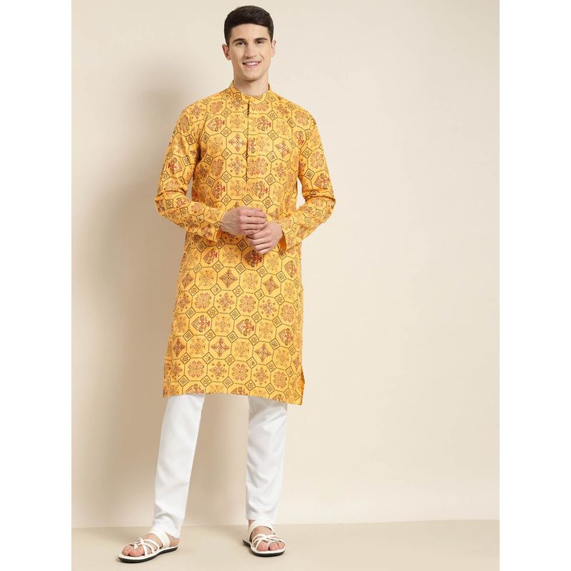 Men'S Yellow Printed Kurta Payjama Sets