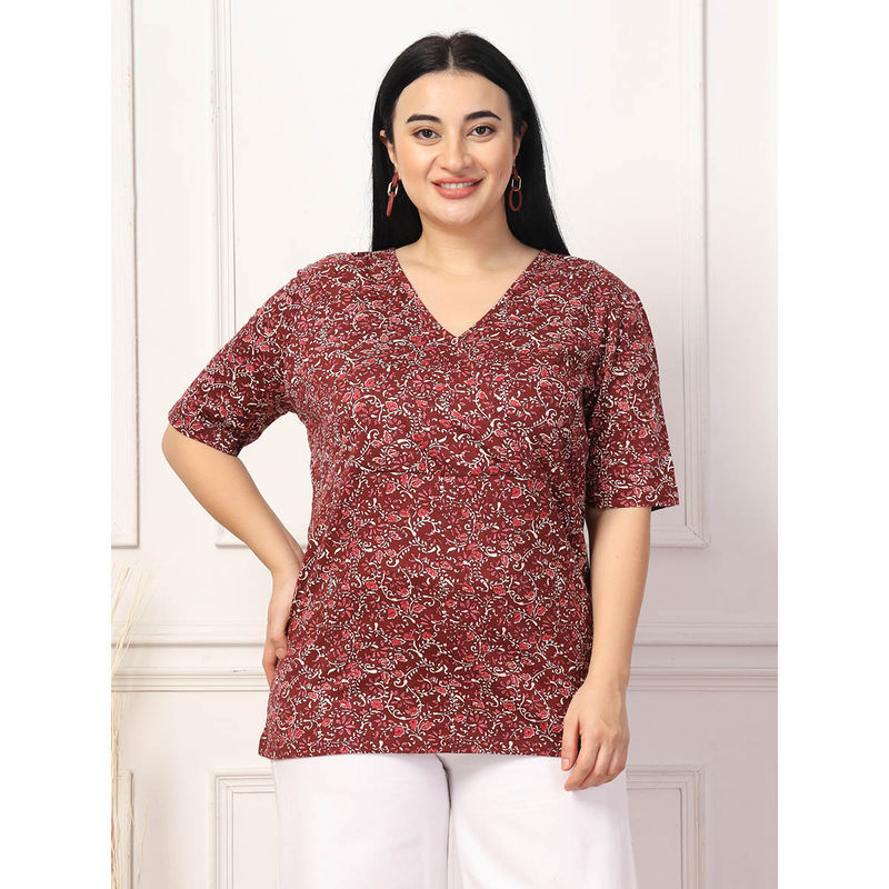 Zelena Women Half Sleeves Cotton Floral Printed Maternity Zipless Feeding Top (2XL)