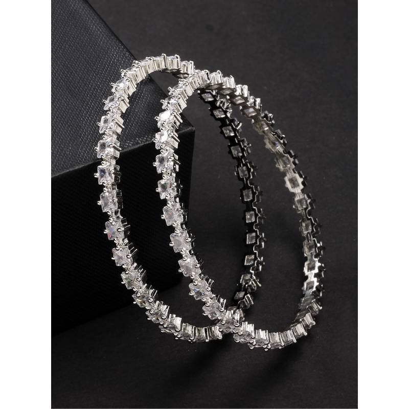 Gahan Womens Silver Plated CZ Stone Studded Handcrafted Bangles (Pack of 2) (2.6)