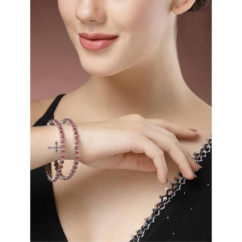 Gahan Womens Pink CZ Stone Studded Handcrafted Bangles (Pack of 2) (2.4)