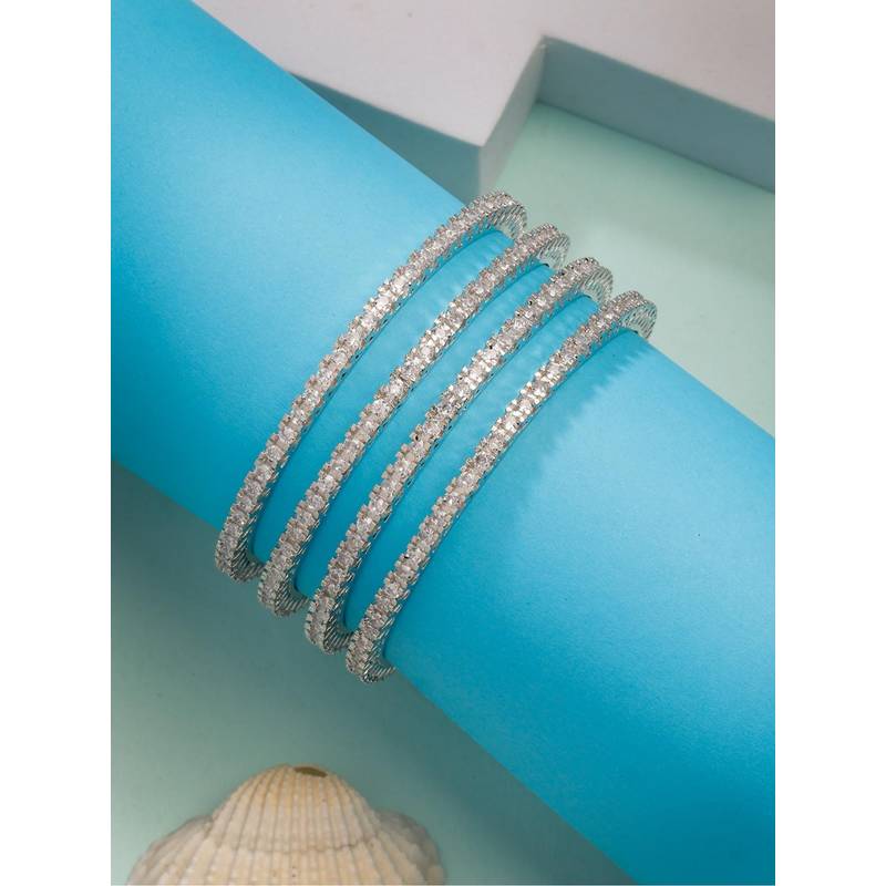 Gahan Womens Silver Plated Cubic Zirconia Stone Studded Bangles (Pack of 4) (2.4)
