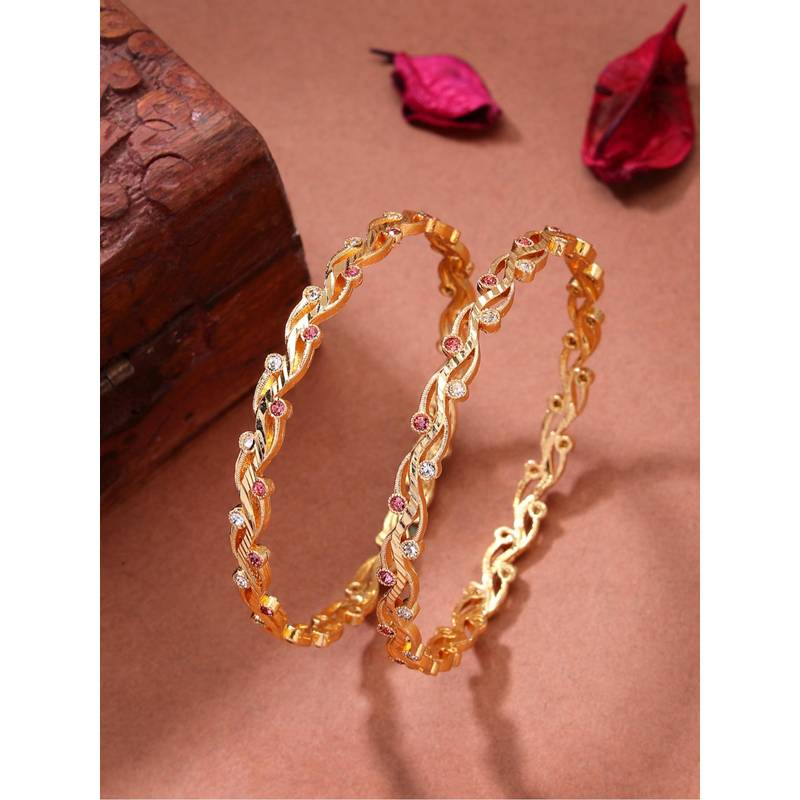 Gahan Womens Gold Plated Cubic Zirconia Stone Studded Bangles (Pack of 2) (2.4)