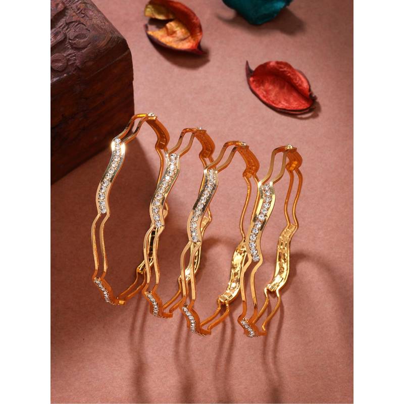 Gahan Womens Gold Plated Cubic Zirconia Stone Studded Bangles (Pack of 4) (2.4)