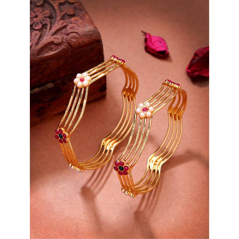 Gahan Womens Gold Plated Artificial Stones Traditional Bangles (Pack of 2) (2.4)