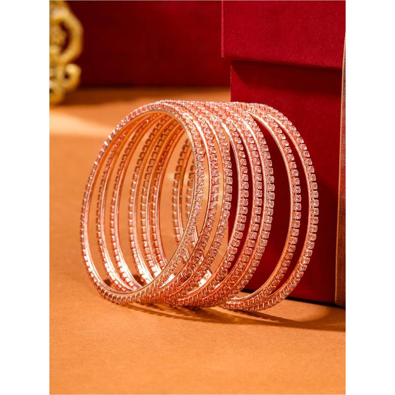 Gahan Womens American Diamond Rose Gold Plated Bangles (Pack of 8) (3)