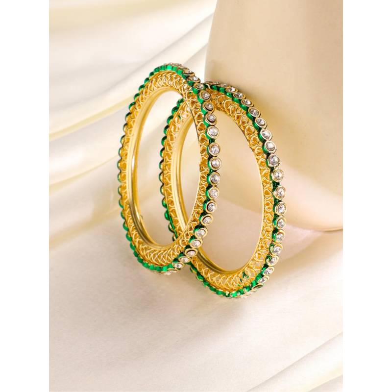 Gahan Womens Gold Plated Green Kundan Studded Bangles (Pack of 2) (2.6)