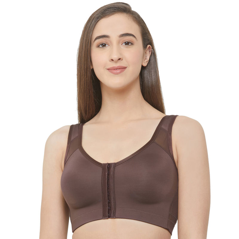 SOIE Front Closure Full Coverage Non Padded Non Wired Posture Correction Bra-Fudge (L)
