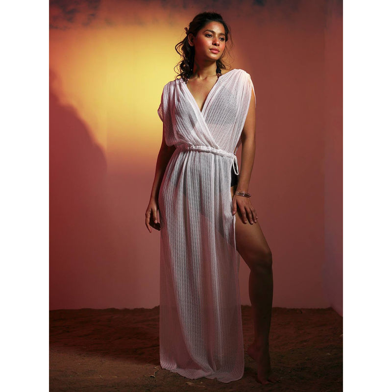 Erotissch Women White Lace Beachwear Swim Cover-Up Dress (S)