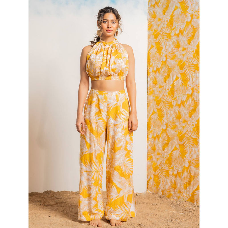Erotissch Women Yellow Floral Printed Beachwear Co-Ord (Set of 2) (S)