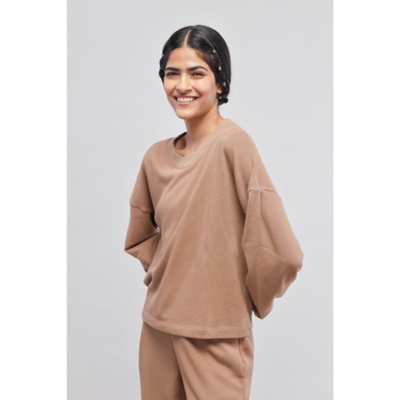 NeceSera Brown Terry Puffed Top (S)