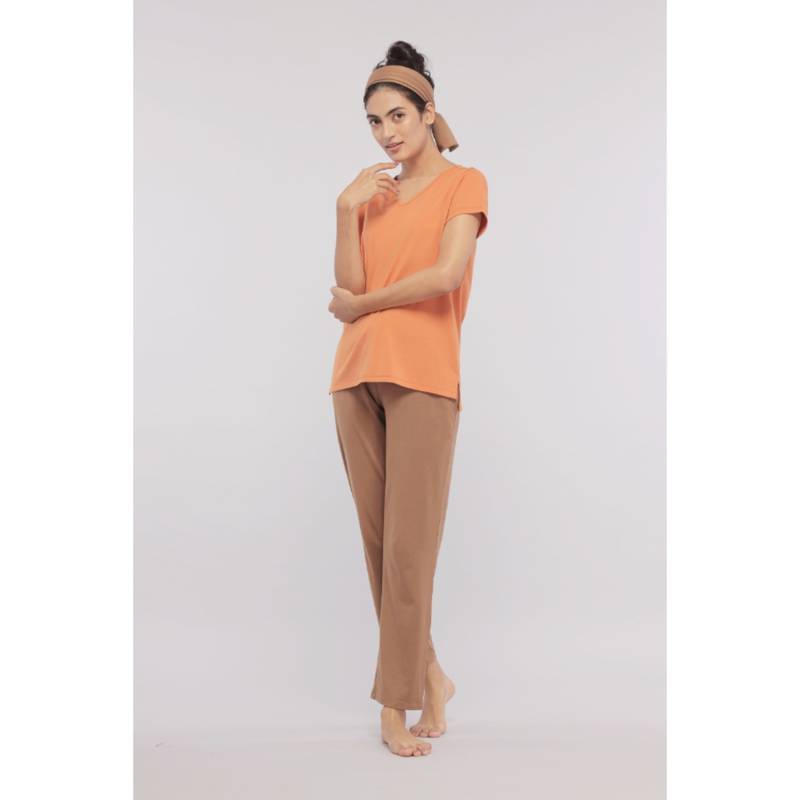 NeceSera Golden Ochre Supima V Neck Top (S)