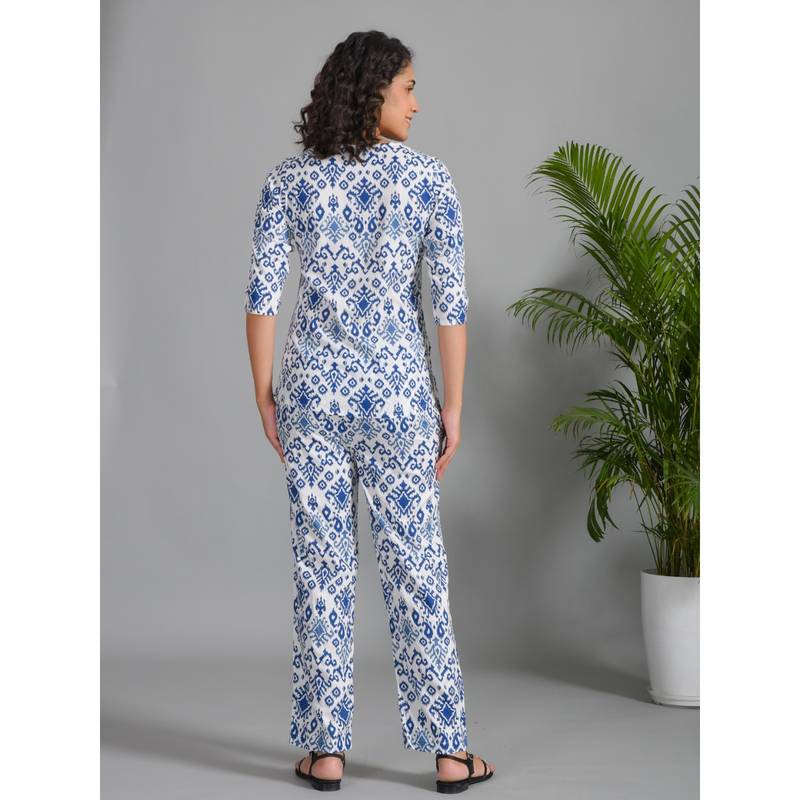 SANSKRUTIHOMES Women Navy Blue Cotton Top with Pyjama (Set of 2) (S)