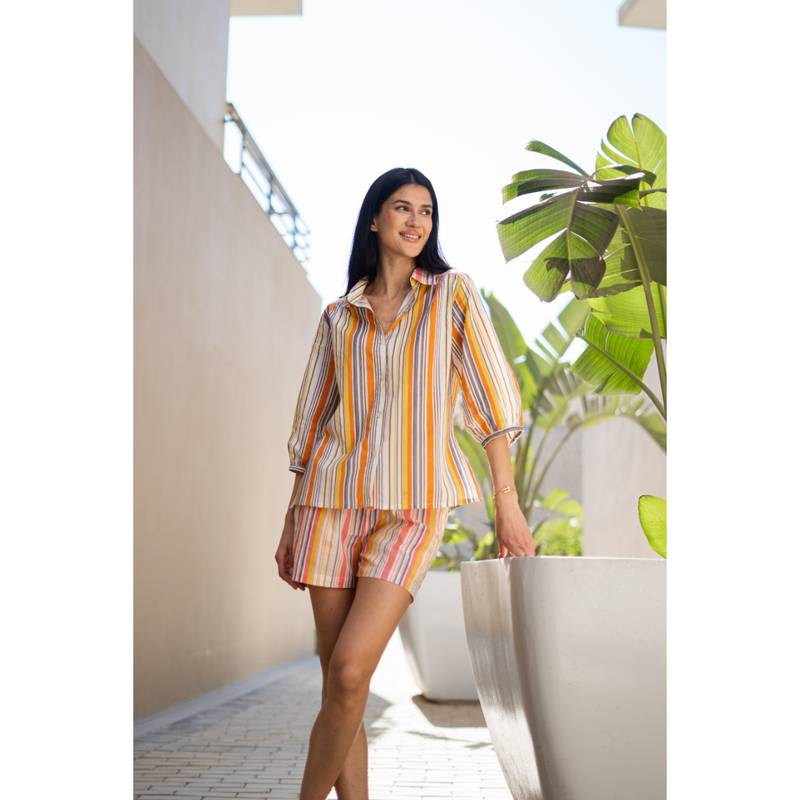 SANSKRUTIHOMES Women Orange Cotton Shirt with Short (Set of 2) (XS)