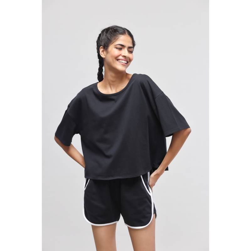 NeceSera Boxy Black Cotton Top (S)