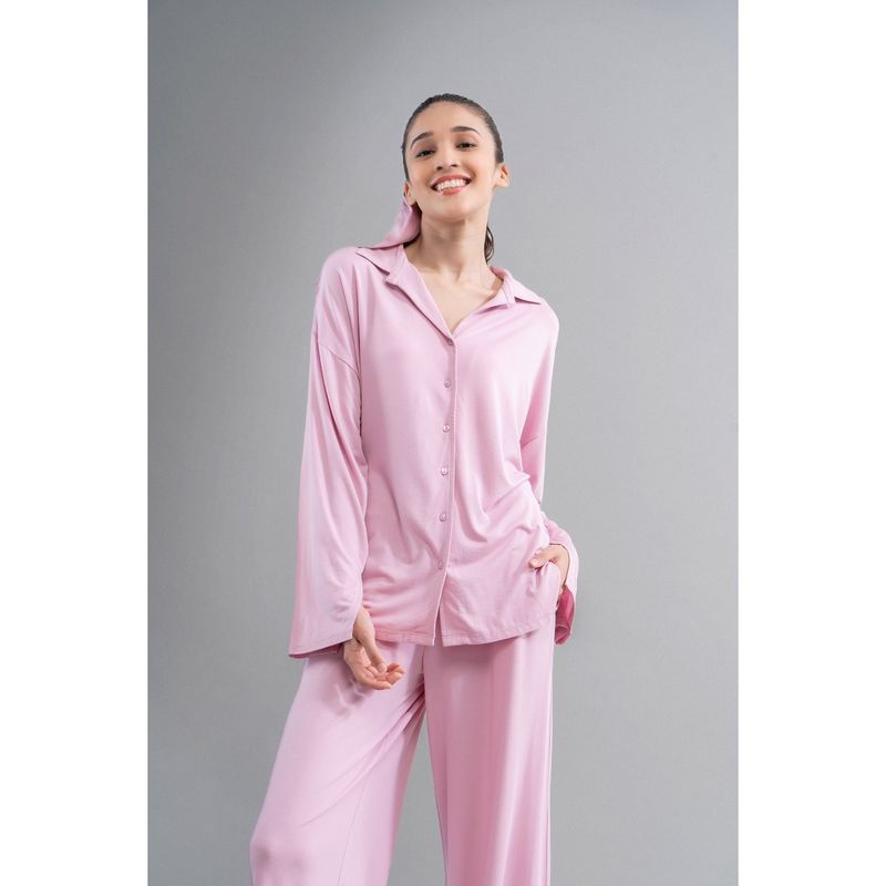 NeceSera Deep Pink Modal Button Down Top with Slit (XL)