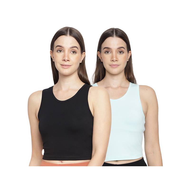 La Intimo Women Light Blue and Black Teeny Weeny Camisoles (Pack of 2) (XL)