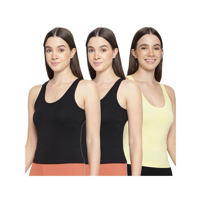 La Intimo Women Black and Yellow Inner Prankster Camisoles (Pack of 3) (XS)