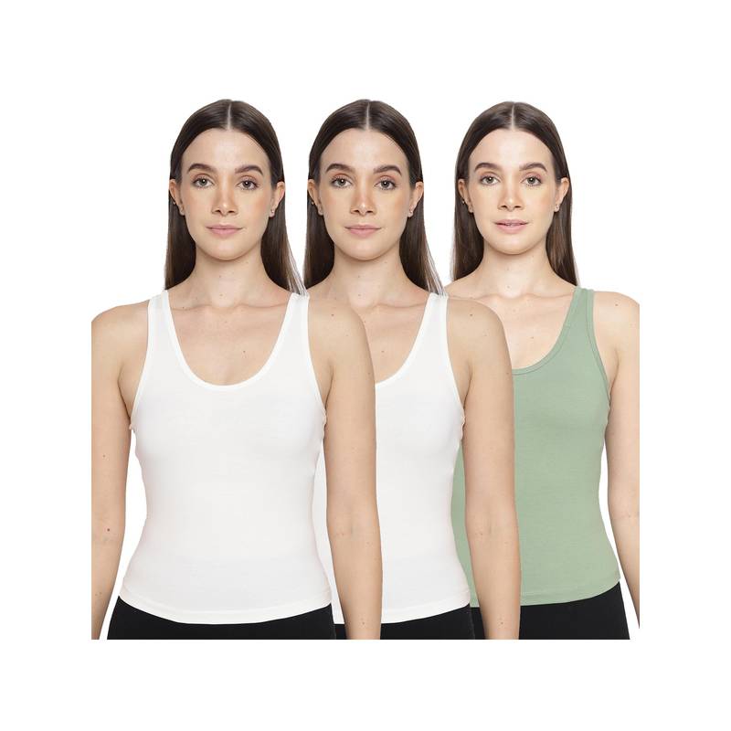 La Intimo Women White and Olive Inner Prankster Camisoles (Pack of 3) (XS)