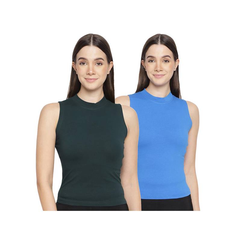 La Intimo Women Blue and Green Bold Babe Camisoles (Pack of 2) (XS)