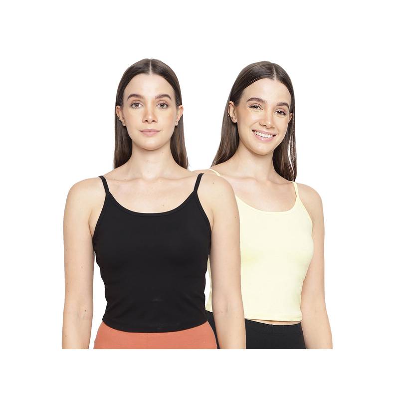 La Intimo Women Black and Yellow Forever Beauty Camisoles (Pack of 2) (XS)