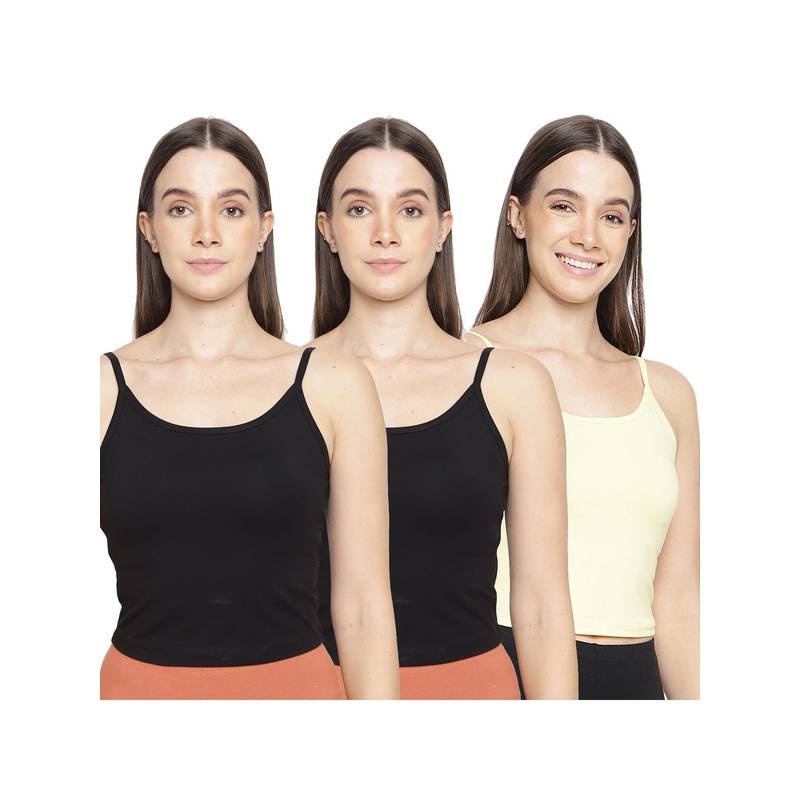 La Intimo Women Black and Yellow Forever Beauty Camisoles (Pack of 3) (XS)