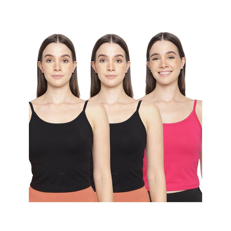 La Intimo Women Black and Pink Forever Beauty Camisoles (Pack of 3) (XS)