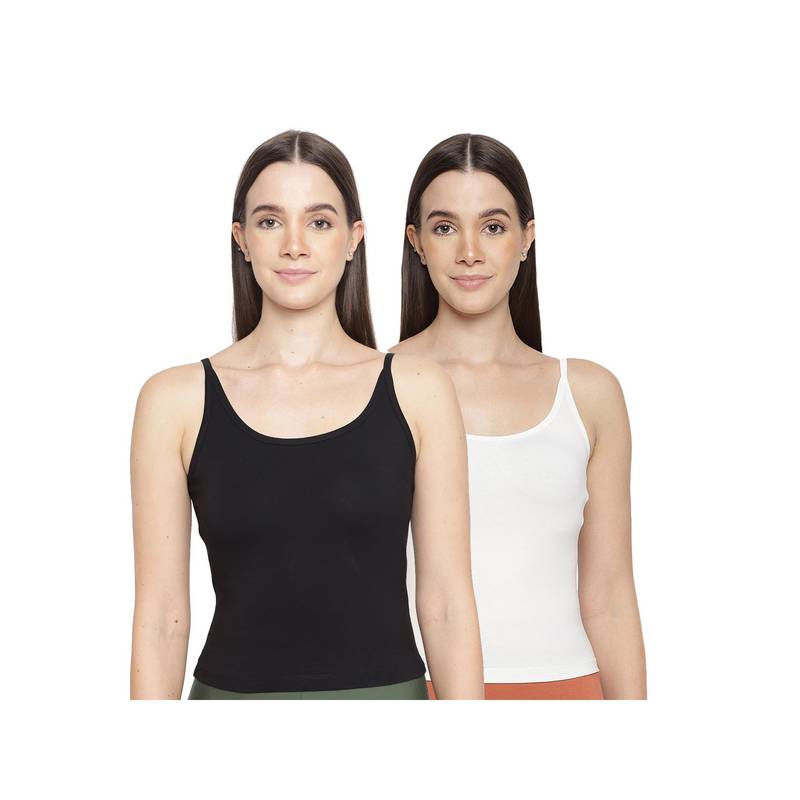 La Intimo Women Black and White Timeless Style Camisoles (Pack of 2) (M)