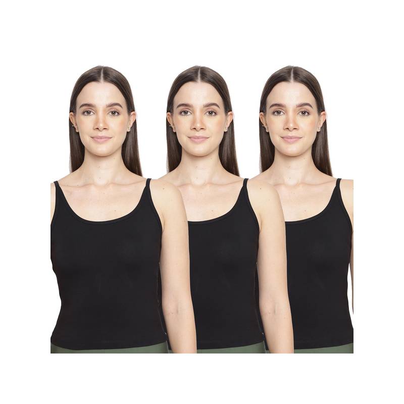 La Intimo Women Black Timeless Style Camisoles (Pack of 3) (M)