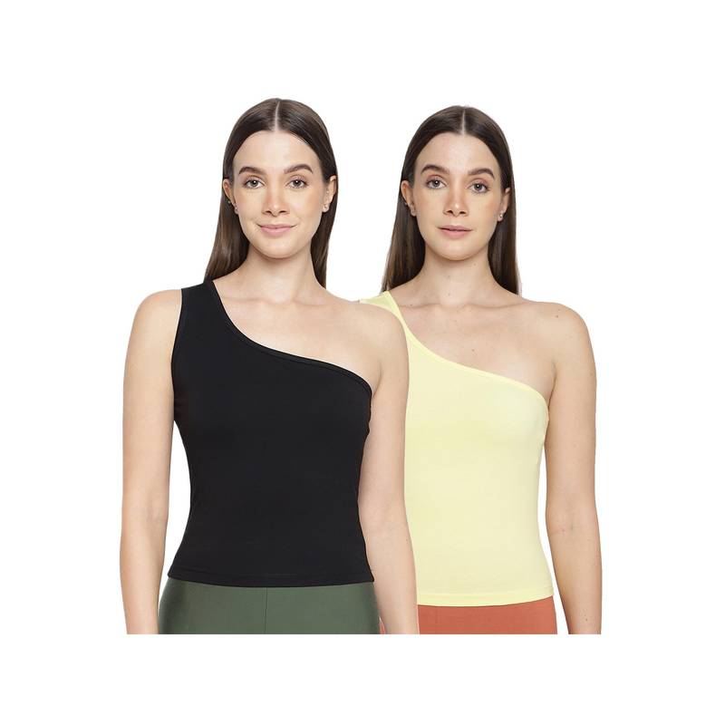 La Intimo Women Black and Yellow Eased Elegance Camisoles (Pack of 2) (XS)