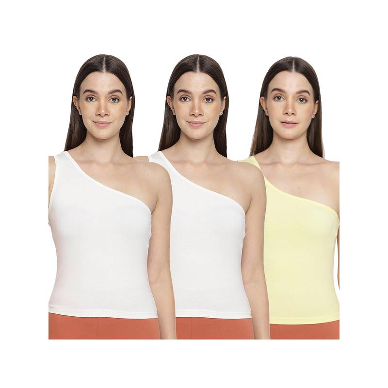 La Intimo Women White and Yellow Eased Elegance Camisoles (Pack of 3) (XS)